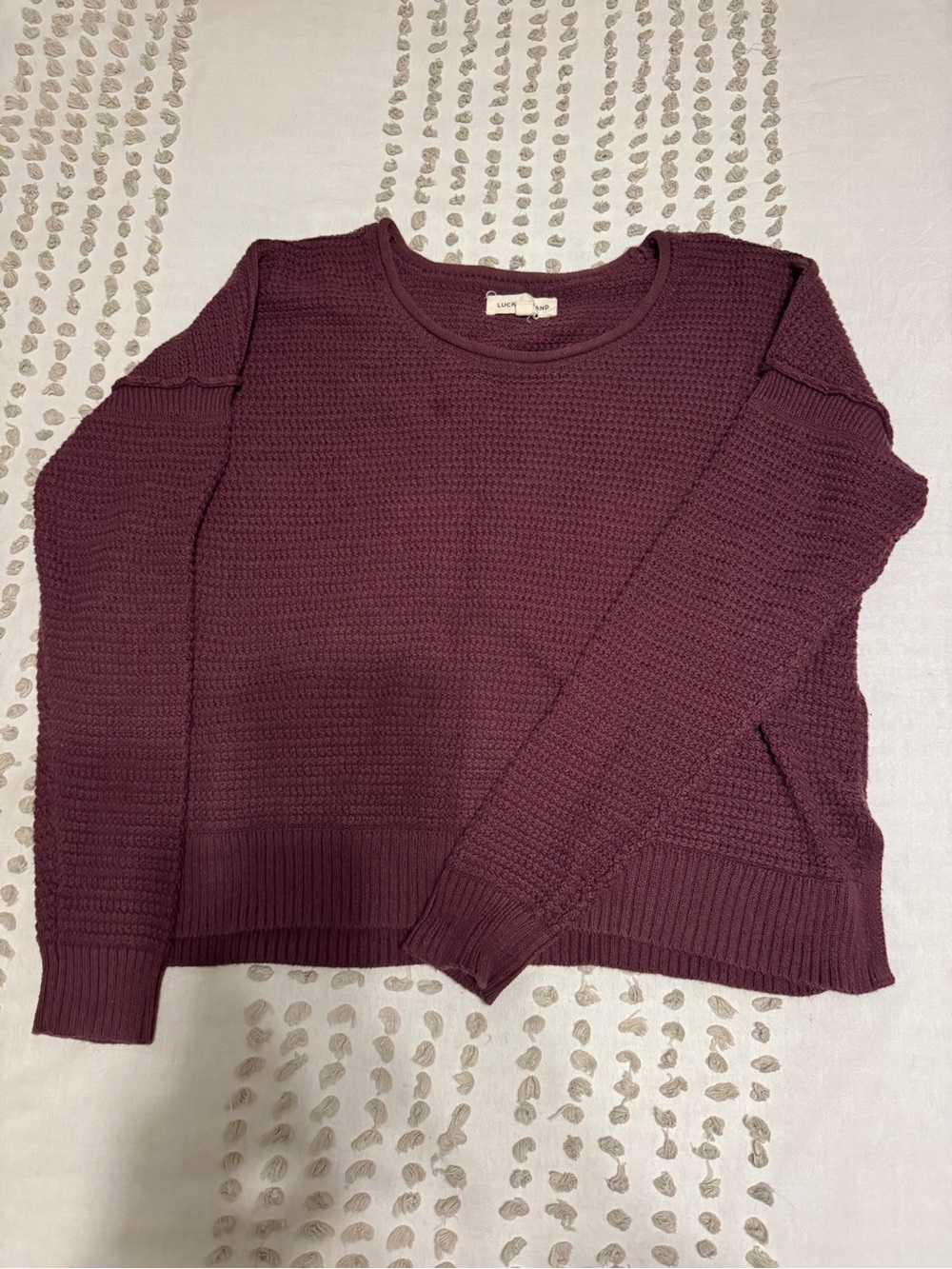 Lucky Brand Women's Crewneck Waffle Knit Sweater - Plum